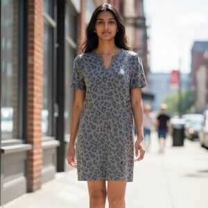 Mud Pie Dress‎ - Gray Leopard Print Cotton Dress - Large